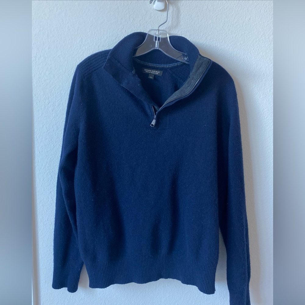 Banana Republic Men's Dark Blue Zip-Up Sweater
